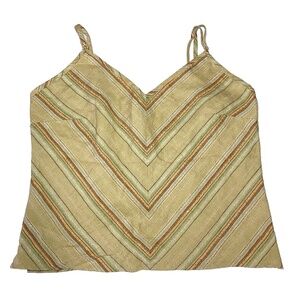Blouse 100% Linen Tank Top Large Boho Chevron Beaded Cottagecore Resort Summer